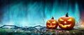 Jack OÃ¢â¬â¢ Lanterns Glowing At Moonlight In The Spooky Night Royalty Free Stock Photo